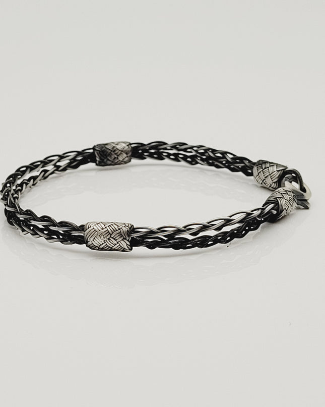Unisex Geflochtenes Armband 925er Silber Eleganz Schwarz