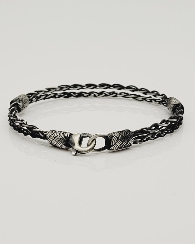 Unisex Geflochtenes Armband 925er Silber Eleganz Schwarz
