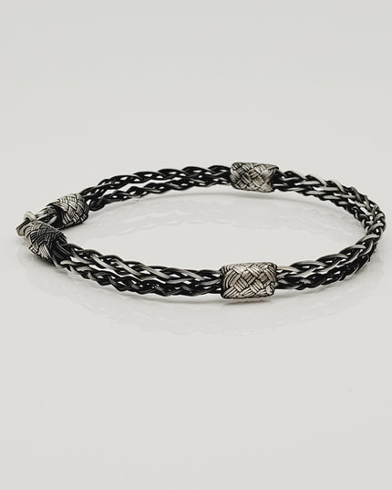 Unisex Geflochtenes Armband 925er Silber Eleganz Schwarz