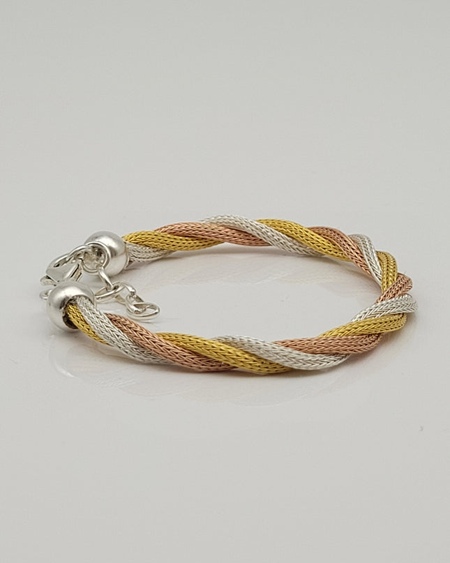 Schönheit Geflochtenes Armband 925er Silber Gelb Weiß Rosa