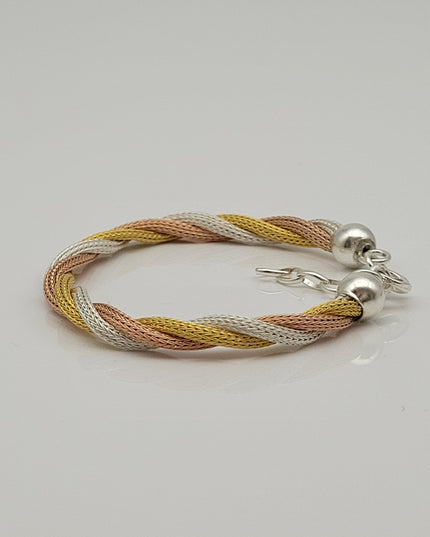 Schönheit Geflochtenes Armband 925er Silber Gelb Weiß Rosa