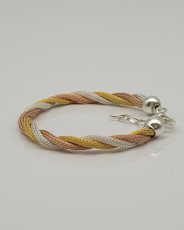 Schönheit Geflochtenes Armband 925er Silber Gelb Weiß Rosa