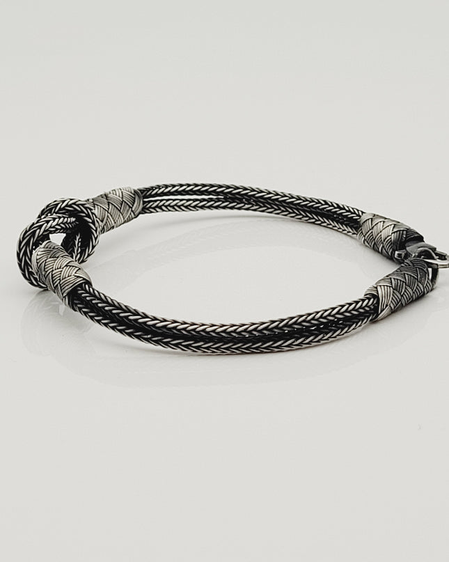 Unisex  Geflochtenes Armband 925er Silber Sailor Schwarz