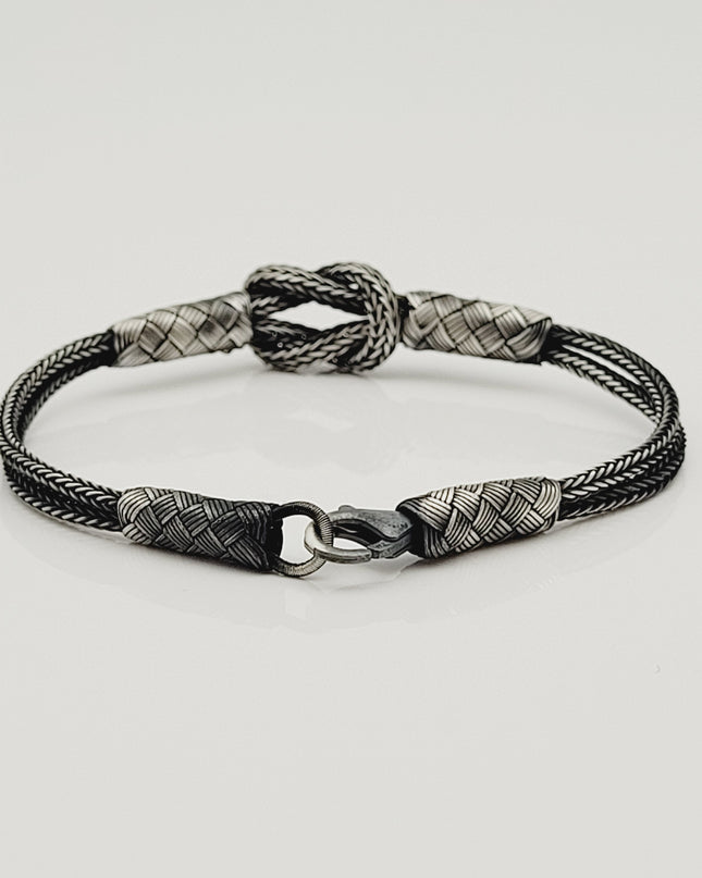 Unisex  Geflochtenes Armband 925er Silber Sailor Schwarz