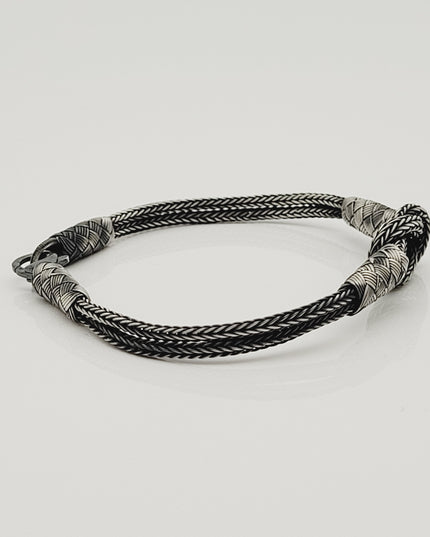 Unisex  Geflochtenes Armband 925er Silber Sailor Schwarz