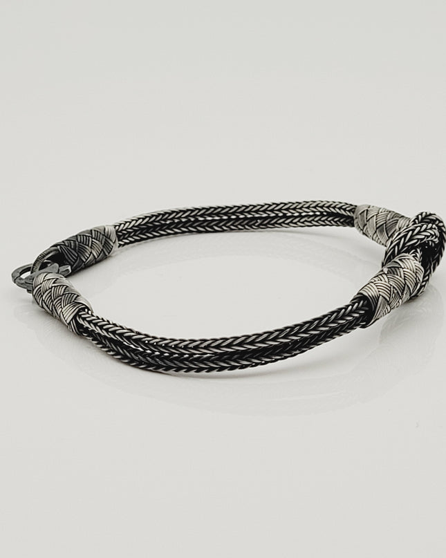 Unisex  Geflochtenes Armband 925er Silber Sailor Schwarz