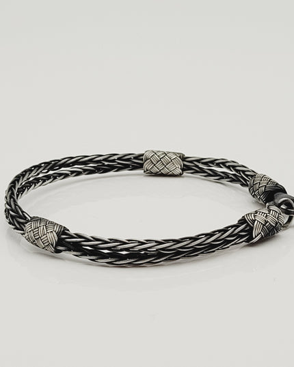 Unisex Geflochtenes Armband 925er Silber Premium Schwarz