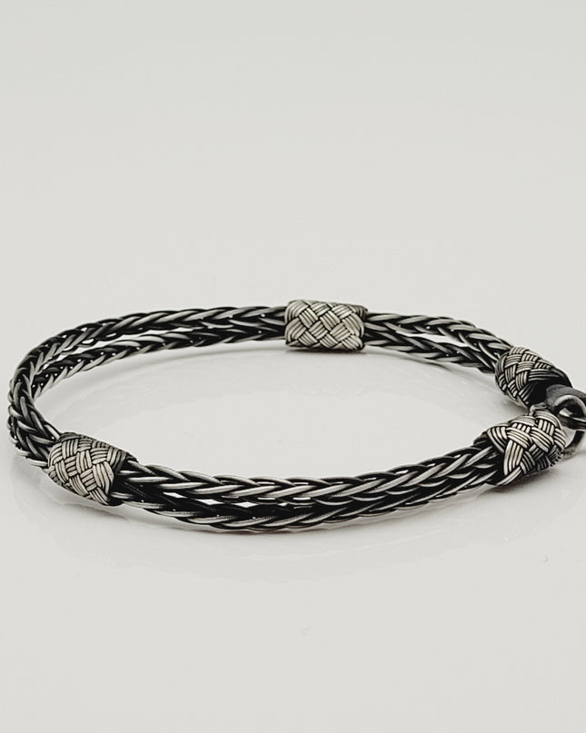 Unisex Geflochtenes Armband 925er Silber Premium Schwarz