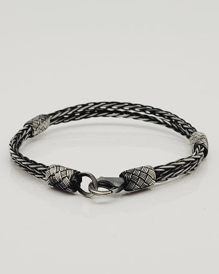 Unisex Geflochtenes Armband 925er Silber Premium Schwarz