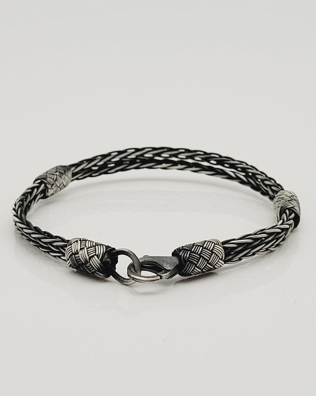 Unisex Geflochtenes Armband 925er Silber Premium Schwarz
