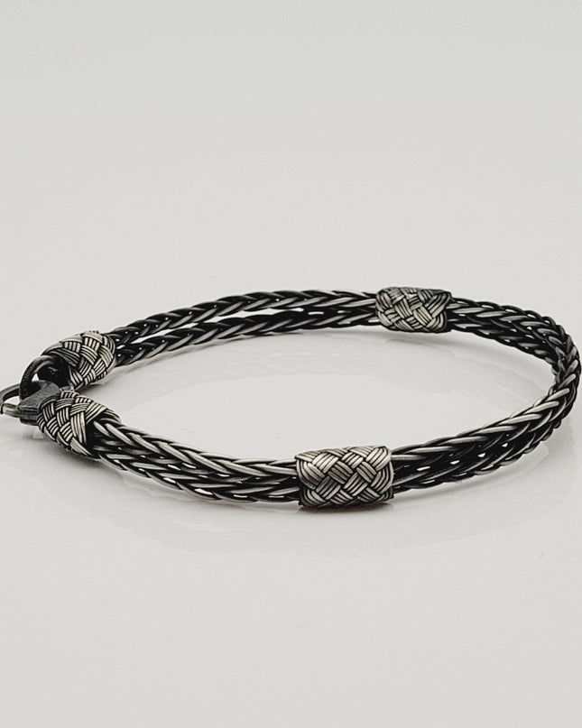 Unisex Geflochtenes Armband 925er Silber Premium Schwarz