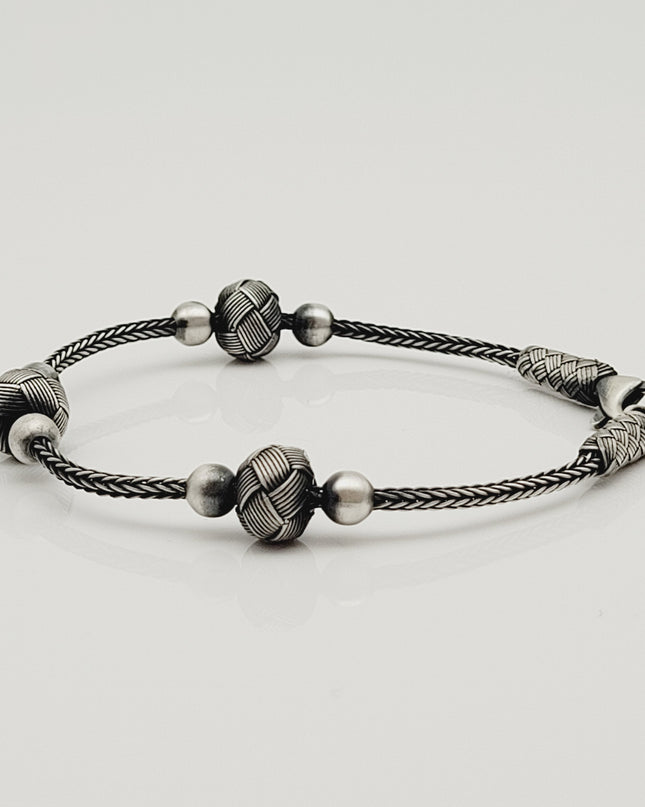 Perlen Unisex  Geflochtenes Armband 925er Silber Schwarz