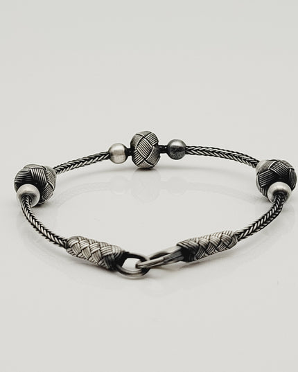 Perlen Unisex  Geflochtenes Armband 925er Silber Schwarz