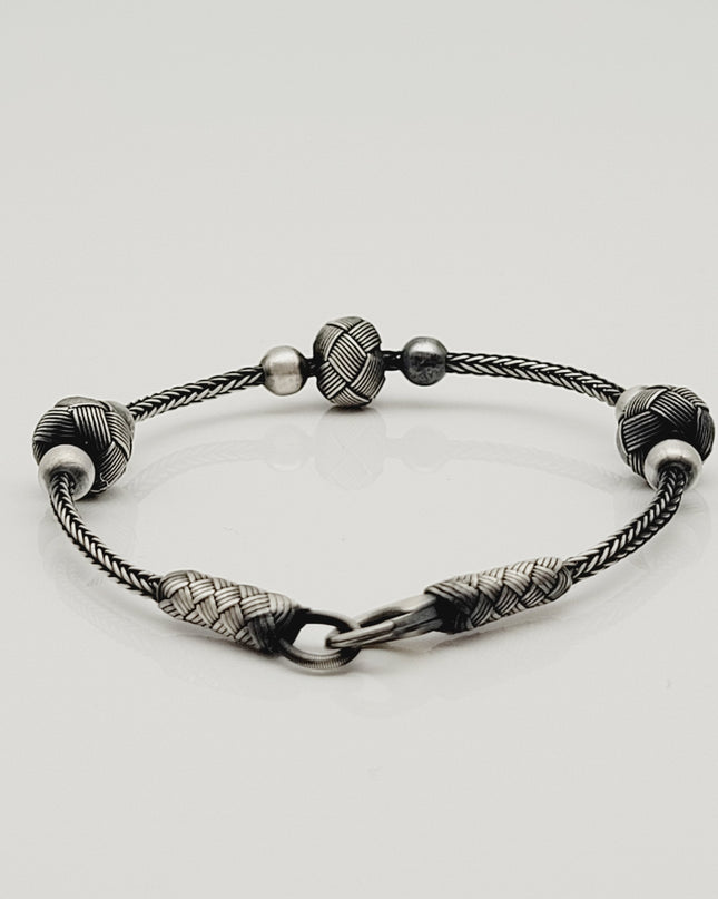 Perlen Unisex  Geflochtenes Armband 925er Silber Schwarz