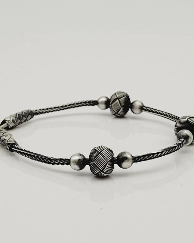 Perlen Unisex  Geflochtenes Armband 925er Silber Schwarz