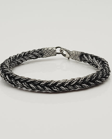 Unisex Geflochtenes Armband 925er Silber Fuchs Quadrat Schwarz