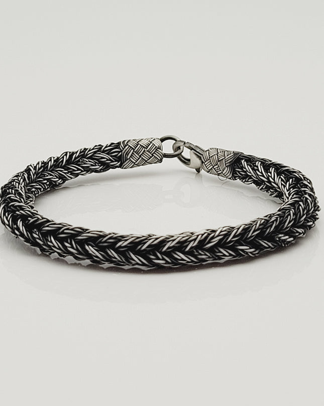 Unisex Geflochtenes Armband 925er Silber Fuchs Quadrat Schwarz