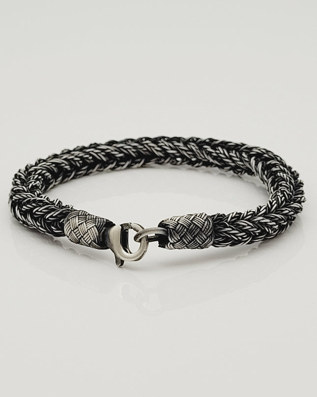 Unisex Geflochtenes Armband 925er Silber Fuchs Quadrat Schwarz