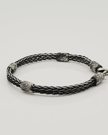 Unisex Geflochtenes Armband 925er Silber Royal Schwarz