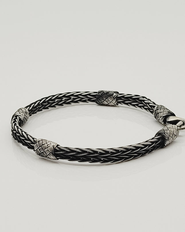 Unisex Geflochtenes Armband 925er Silber Royal Schwarz
