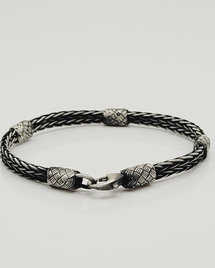 Unisex Geflochtenes Armband 925er Silber Royal Schwarz