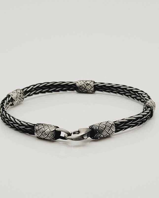 Unisex Geflochtenes Armband 925er Silber Royal Schwarz