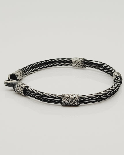 Unisex Geflochtenes Armband 925er Silber Royal Schwarz