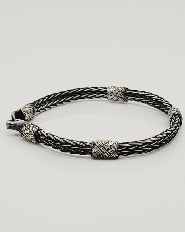 Unisex Geflochtenes Armband 925er Silber Royal Schwarz