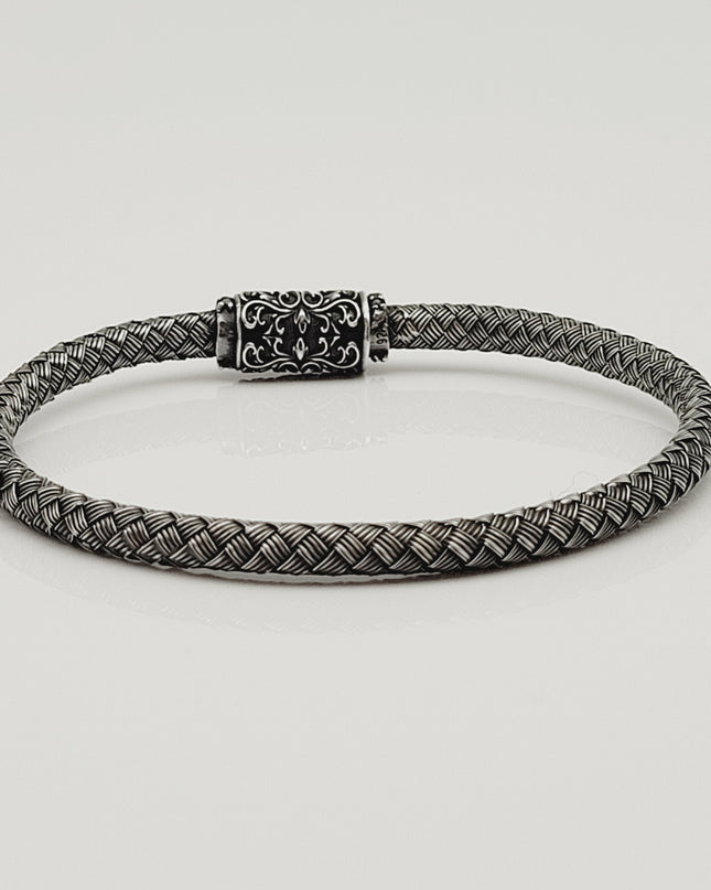 Geflochtenes Armband 925 Silber Schwarz