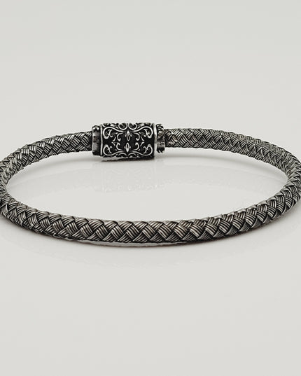 Löwe Geflochtenes Armband 925 Silber Schwarz