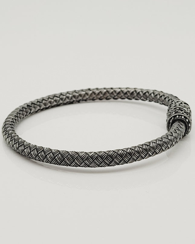 Löwe Geflochtenes Armband 925 Silber Schwarz