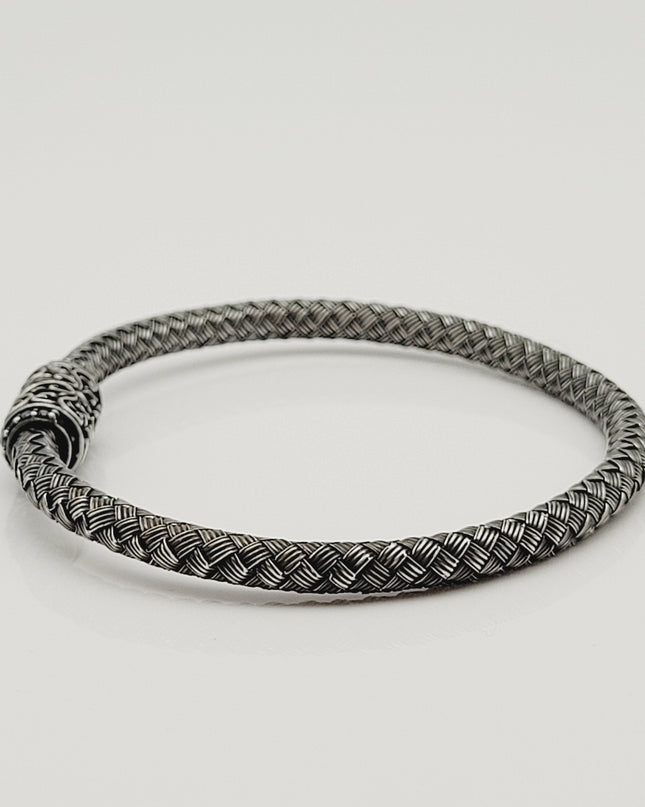 Löwe Geflochtenes Armband 925 Silber Schwarz