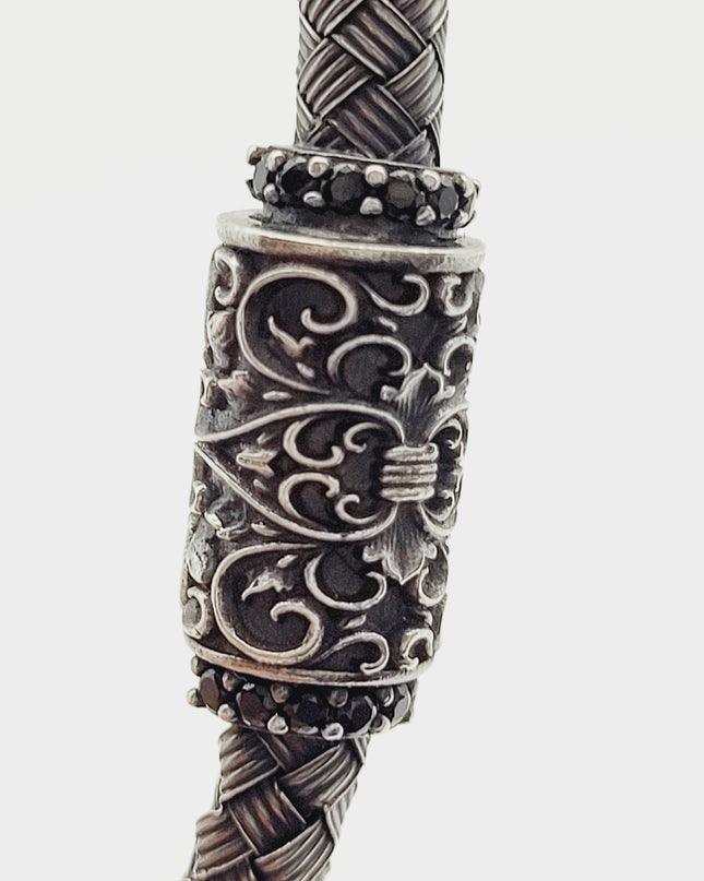 Löwe Geflochtenes Armband 925 Silber Schwarz