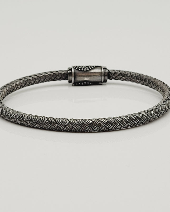 Geflochtenes Armband Armreif Schädel 925 Silber Schwarz