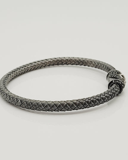 Geflochtenes Armband Armreif Schädel 925 Silber Schwarz