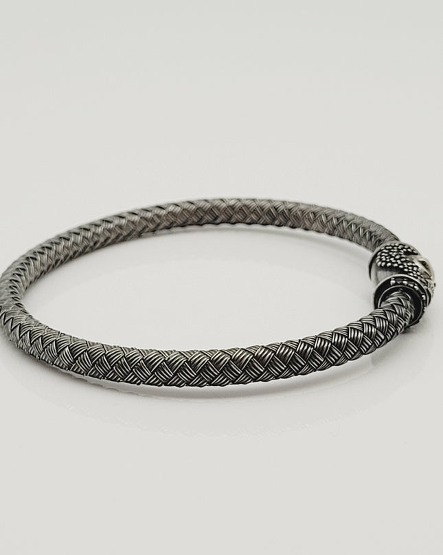 Geflochtenes Armband Armreif Schädel 925 Silber Schwarz