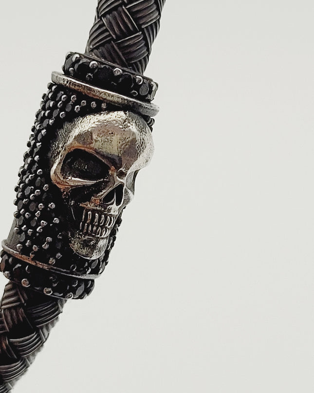 Geflochtenes Armband Armreif Schädel 925 Silber Schwarz