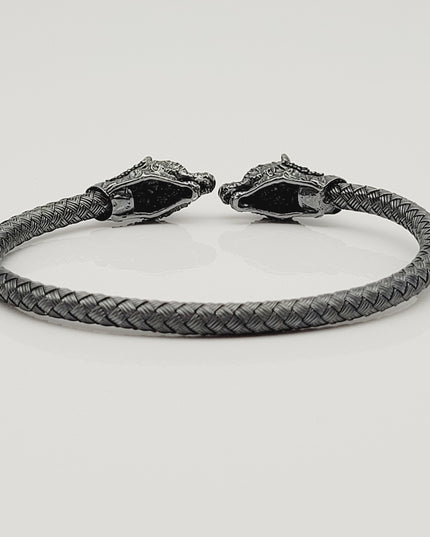Free Size Geflochtenes Armband 925 Silber Schwarz