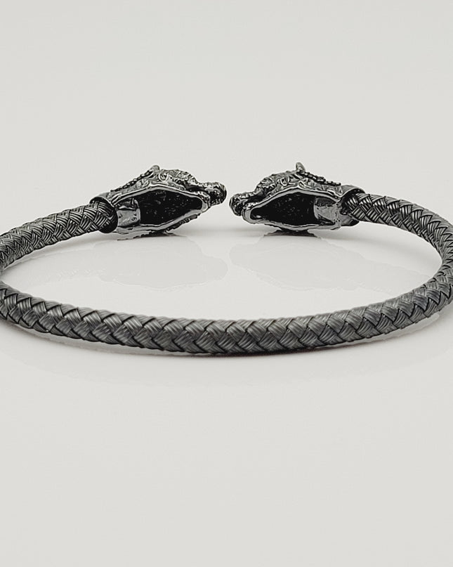 Free Size Geflochtenes Armband 925 Silber Schwarz