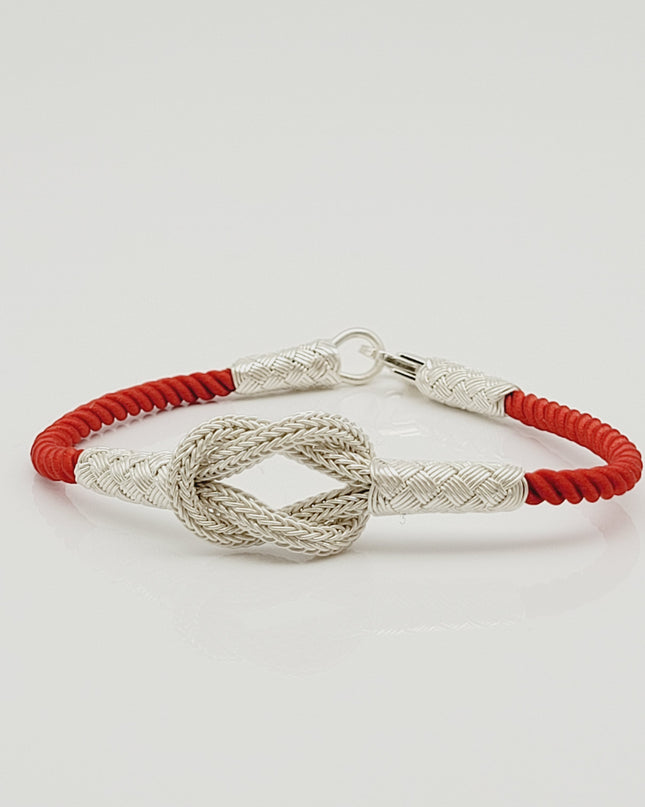 Unisex  Geflochtenes Armband 925er Silber Sailor Schnur Weiß Rot
