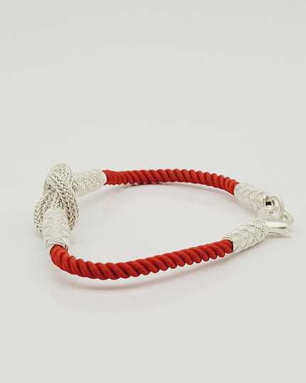 Unisex  Geflochtenes Armband 925er Silber Sailor Schnur Weiß Rot