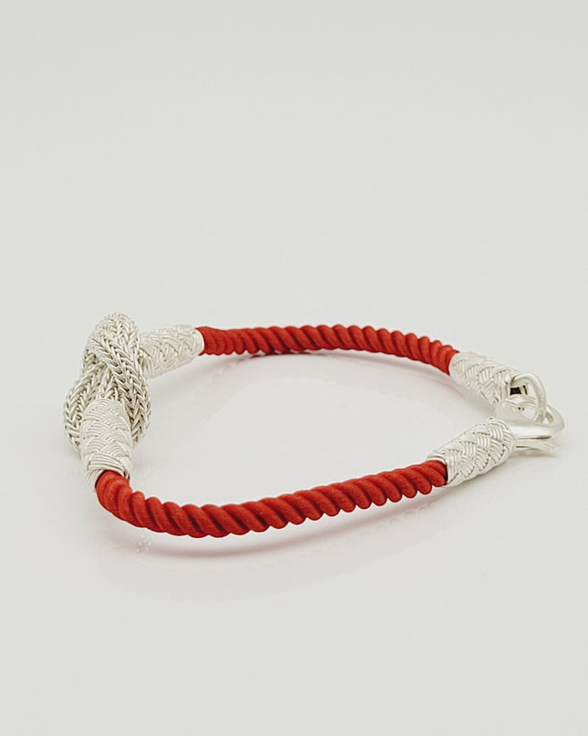 Unisex  Geflochtenes Armband 925er Silber Sailor Schnur Weiß Rot