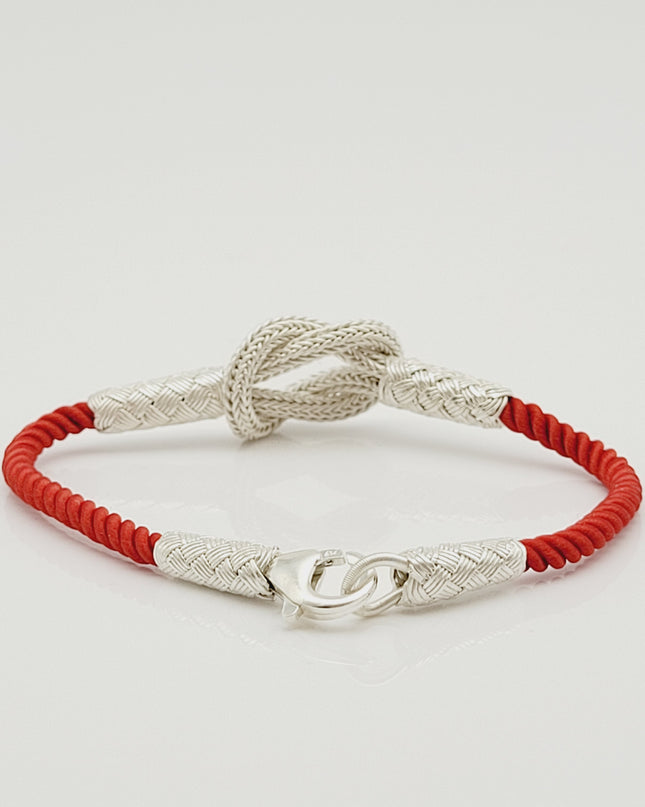 Unisex  Geflochtenes Armband 925er Silber Sailor Schnur Weiß Rot