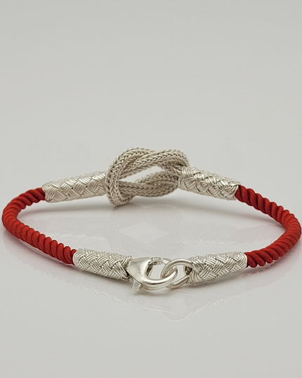 Unisex  Geflochtenes Armband 925er Silber Sailor Schnur Weiß Rot
