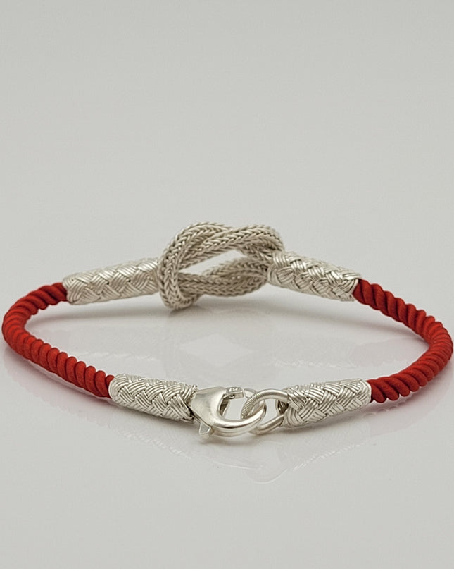 Unisex  Geflochtenes Armband 925er Silber Sailor Schnur Weiß Rot