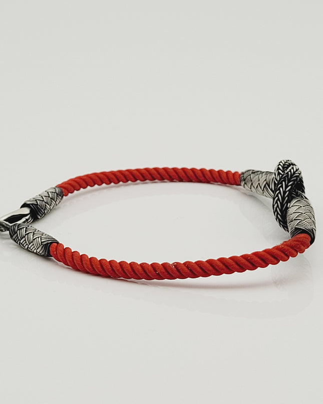 Unisex  Geflochtenes Armband 925er Silber Sailor Schnur Schwarz Rot