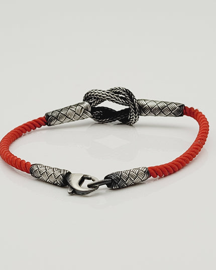 Unisex  Geflochtenes Armband 925er Silber Sailor Schnur Schwarz Rot