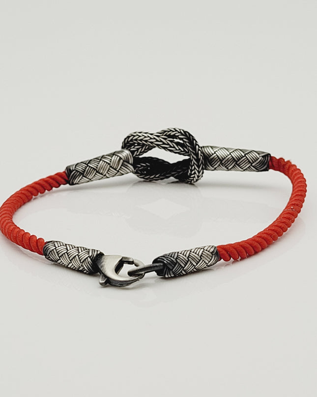 Unisex  Geflochtenes Armband 925er Silber Sailor Schnur Schwarz Rot