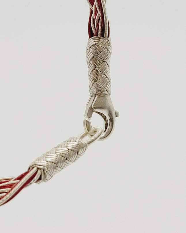 Unisex Geflochtenes Armband 925er Silber Draht Rot