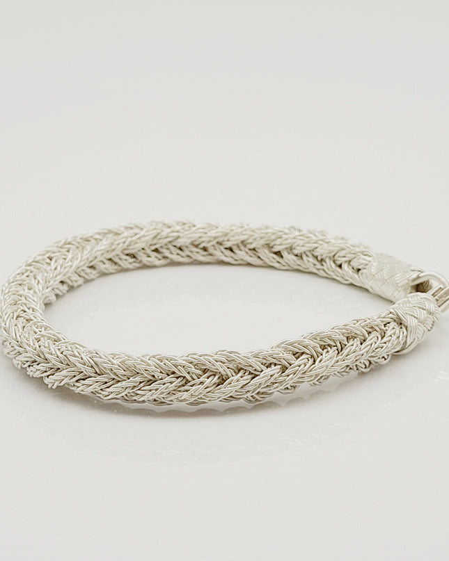 Unisex Geflochtenes Armband 925er Silber Fuchs Quadrat Weiß